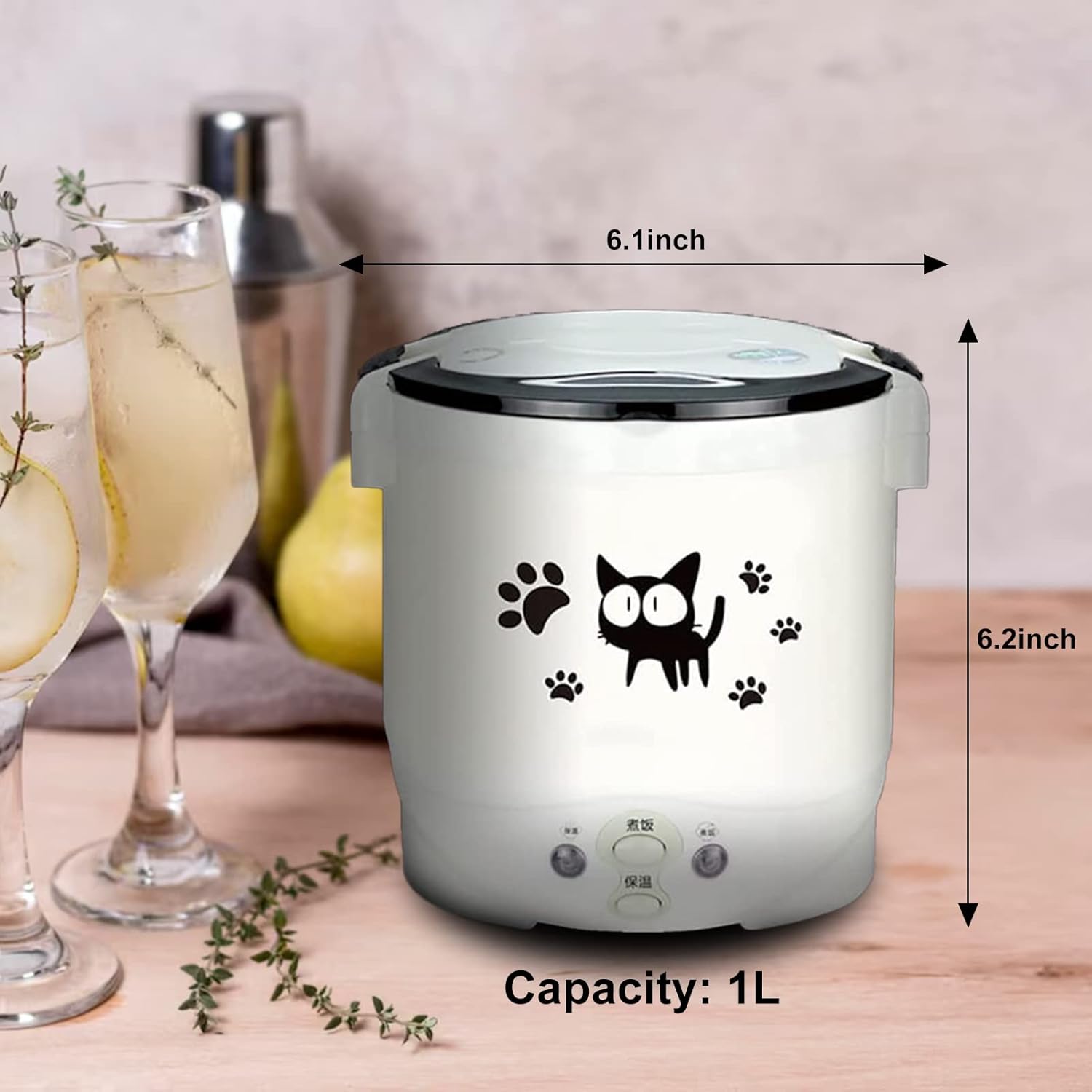 Mini Rice Cooker, Vehicle-Mounted Rice Cooker 12V, Thermal Insulation and Protection Function, 1L Portable Steamer, Boiling Pot, Portable Handle, Outdoor Boiling Cooker, Portable Cooker (White)