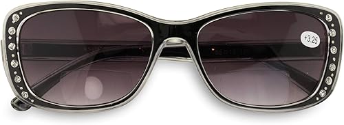 V.W.E. Lentes de sol bifocales de lectura para mujer, lentes de lectura con diamantes de imitación translúcidos