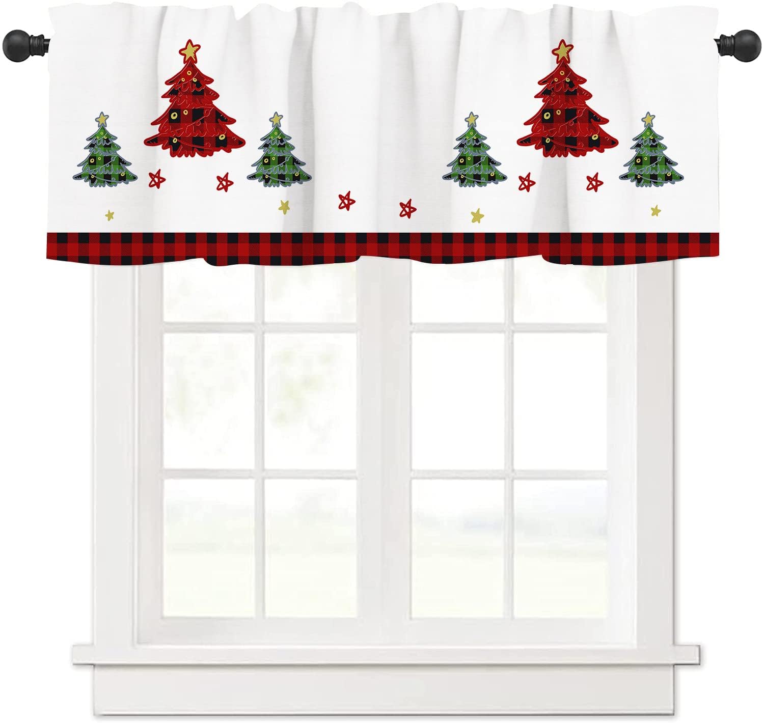 Gaakvrr Christmas Valance Curtains for Windows, Christmas Tree White-Red Elegant Kitchen Valances for Windows, Window Treatments for Kitchen Bathroom Bedroom 45x135cm（18x54 Inch）