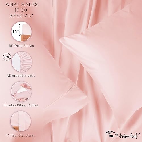 Miniatura 5 de Juego de sábanas Urbanhut de algodón egipcio, 4 piezas de 700 hilos, de lujo, con bolsillo profundo y tejido de satén, de calidad superior, Blush,