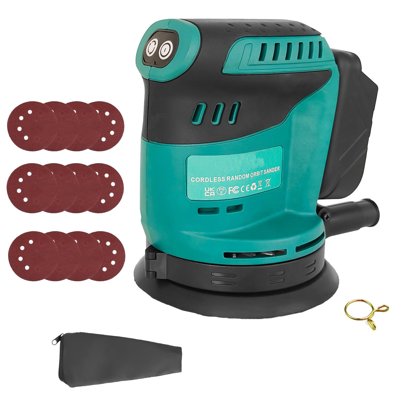 Cordless Orbital Sander Compatible with Makita 18V Battery,Electric Sander 125mm with 12Pcs Sanding Sheets,3-Speed Settings,Ideal for DIY, Sanding Down & Finishing Wood (No Battery)