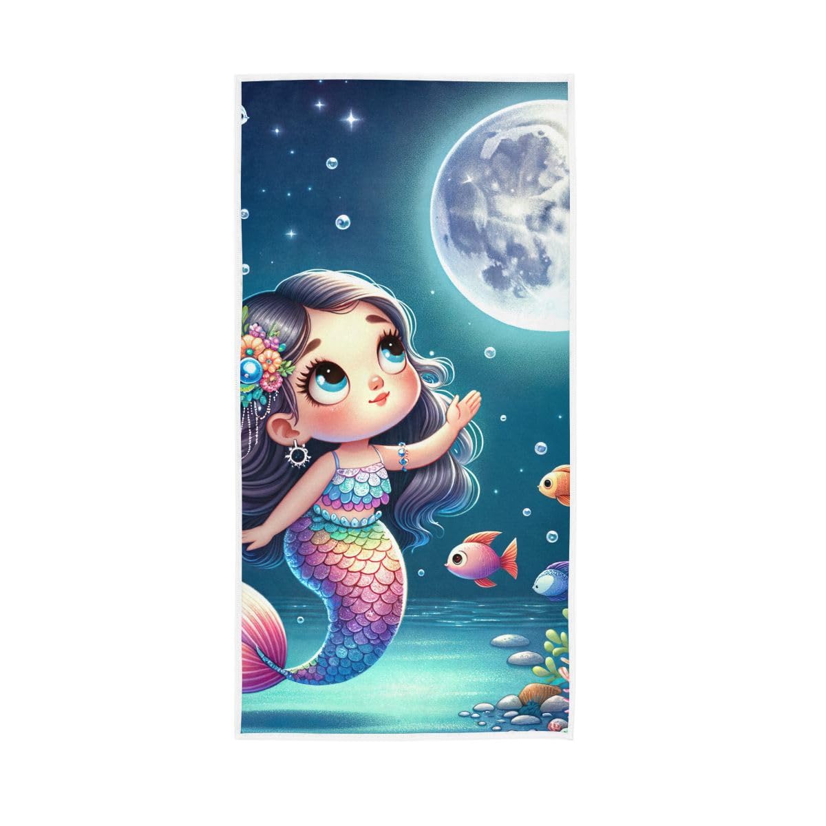 LSRCPD Cute Mermaid Full Moon Hand Towel Soft Washcloths Spa Towels 15 x 30 Inch