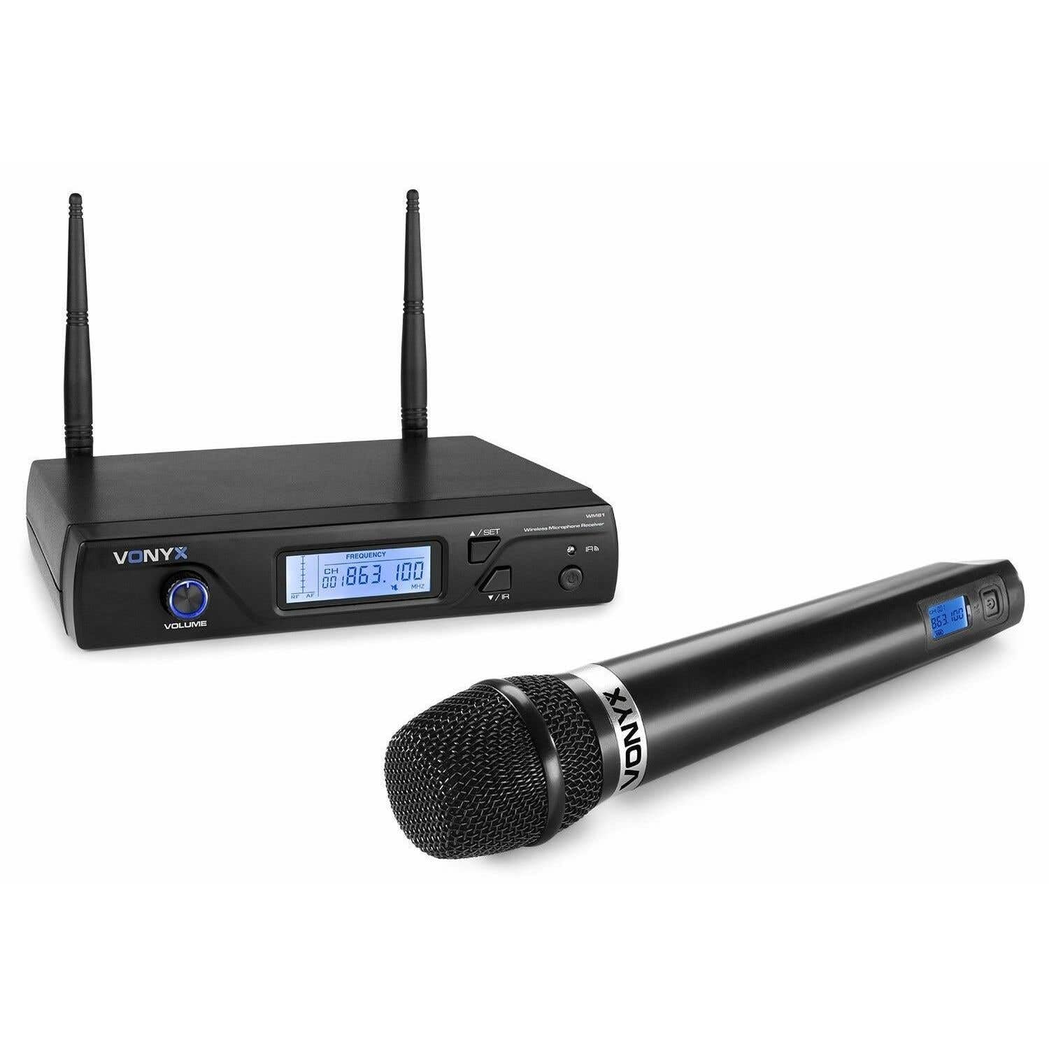 Vonyx WM61 - Microphone sans Fil UHF, 16 Canaux, Micro sans Fil, Idéal pour Karaoké, Conférences et Présentations