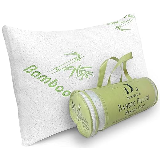 Bamboo Pillow Shredded Memory Foam for Sleeping - Ultra Soft, Cool & Breathable Cover with Zipper Closure - Relieves Neck Pain, Snoring and Helps with Asthma - Back/Stomach/Side Sleeper (Queen)