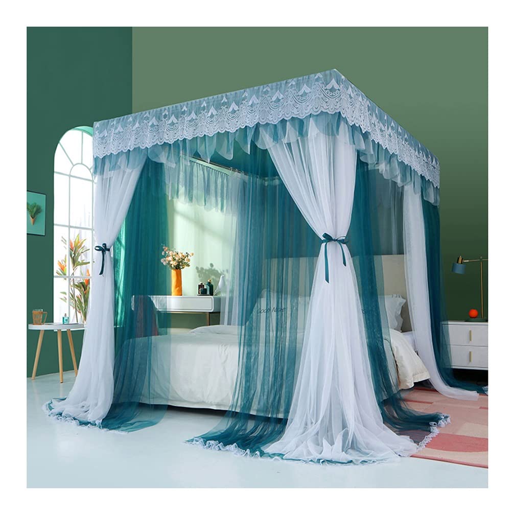 GJMSSMY Bed Canopy For Twin Queen King, 4 Corner Post Palace Style Bed Curtain Luxury Mosquito Net With Metal Stand (Color : Green-2, Size : 180X200cm/71X79in)