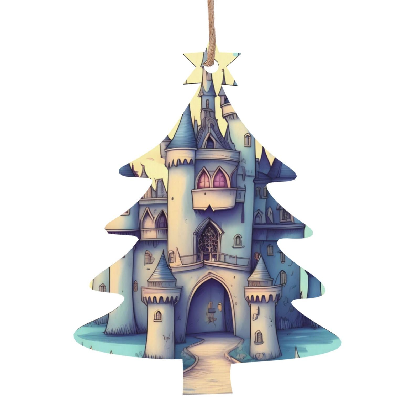 Fairytale Castle Printed Christmas Wooden Pendants, Simple and Environmentally Friendly, Holiday decorationsã€‚