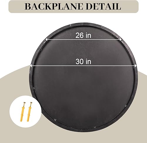 Miniatura 5 de GIFTTROVE Espejo redondo de madera de 30 pulgadas, espejo redondo grande con biselado, espejo redondo de madera para decoración de pared, espejo de