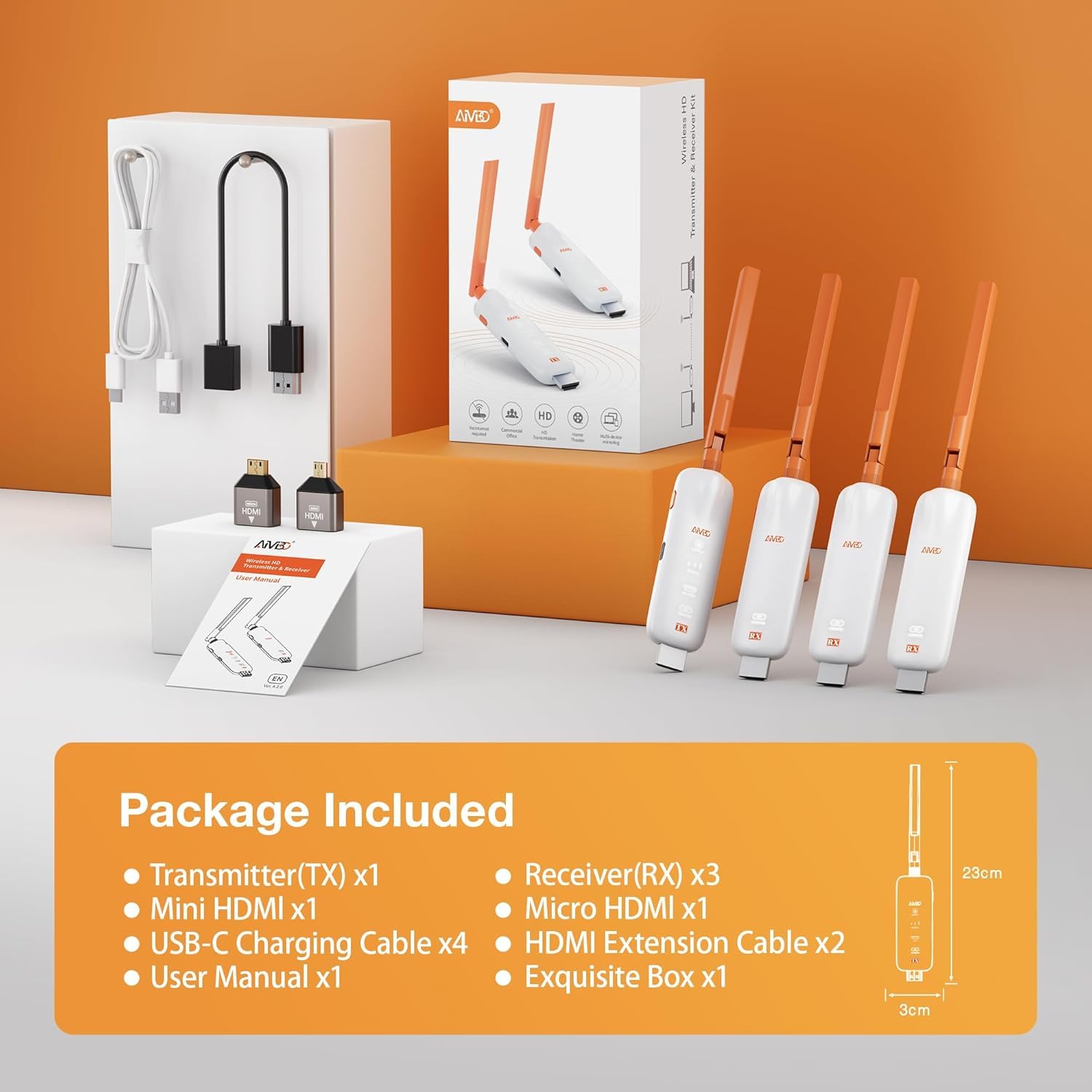 2026 Wireless HDMI Transmitter and 3 Receivers - Bis zu 6 RXs, TIMBOOTECH Drahtlos Sender 3 Empfänger 5G UHD, HDMI Funkübertragung Audio Video von Laptop/TV Box/Kamera zu Multi TVs/Beamer/Monitors