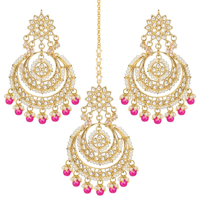 Aheli Bollywood Ethnic Chandbali Style Big Earrings Maang Tikka Set Traditional Bharatanatyam jewellery setGift for Women