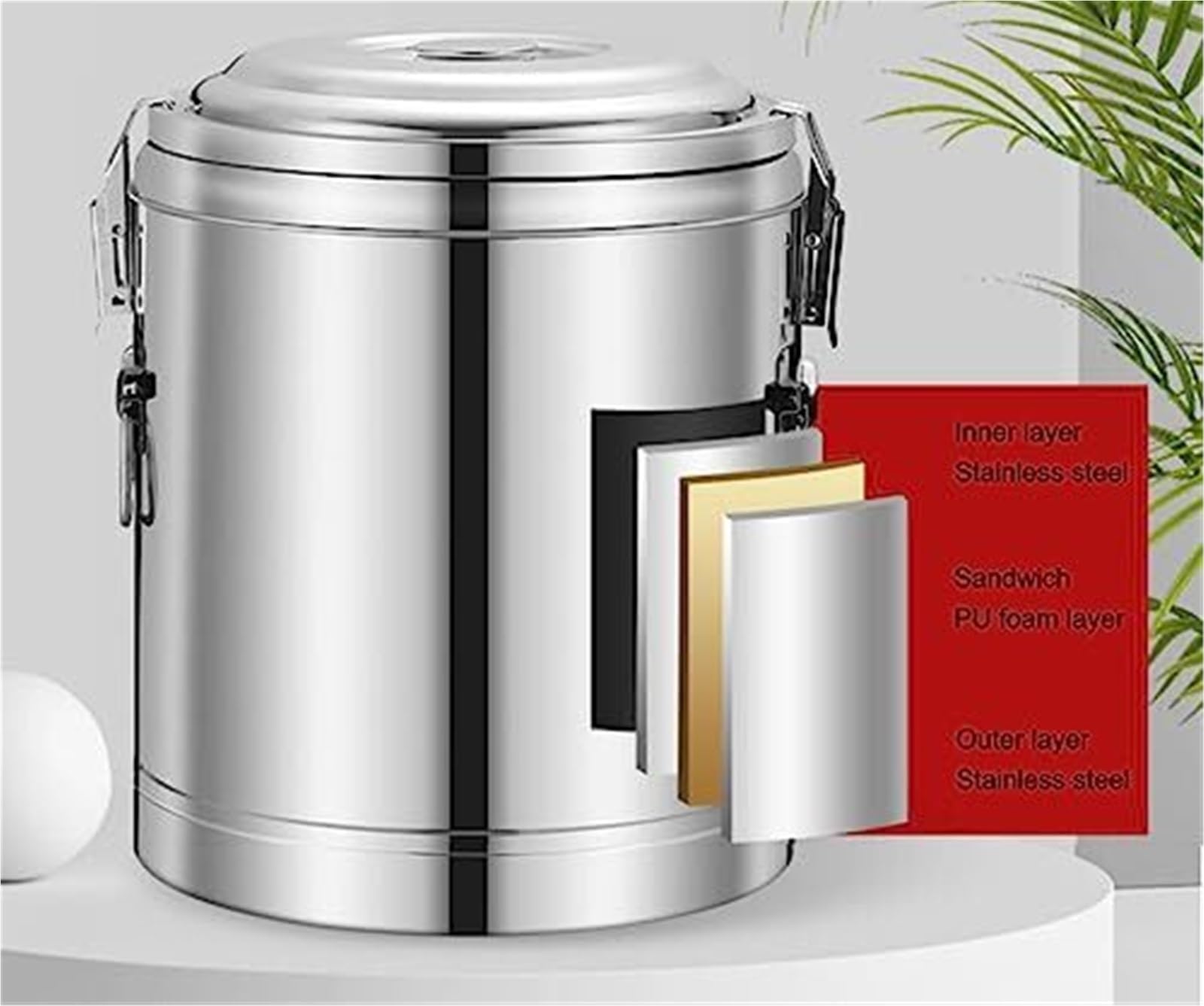 Dispensador de bebidas aislado de acero inoxidable con grifo para bebidas calientes, catering y servir fiestas