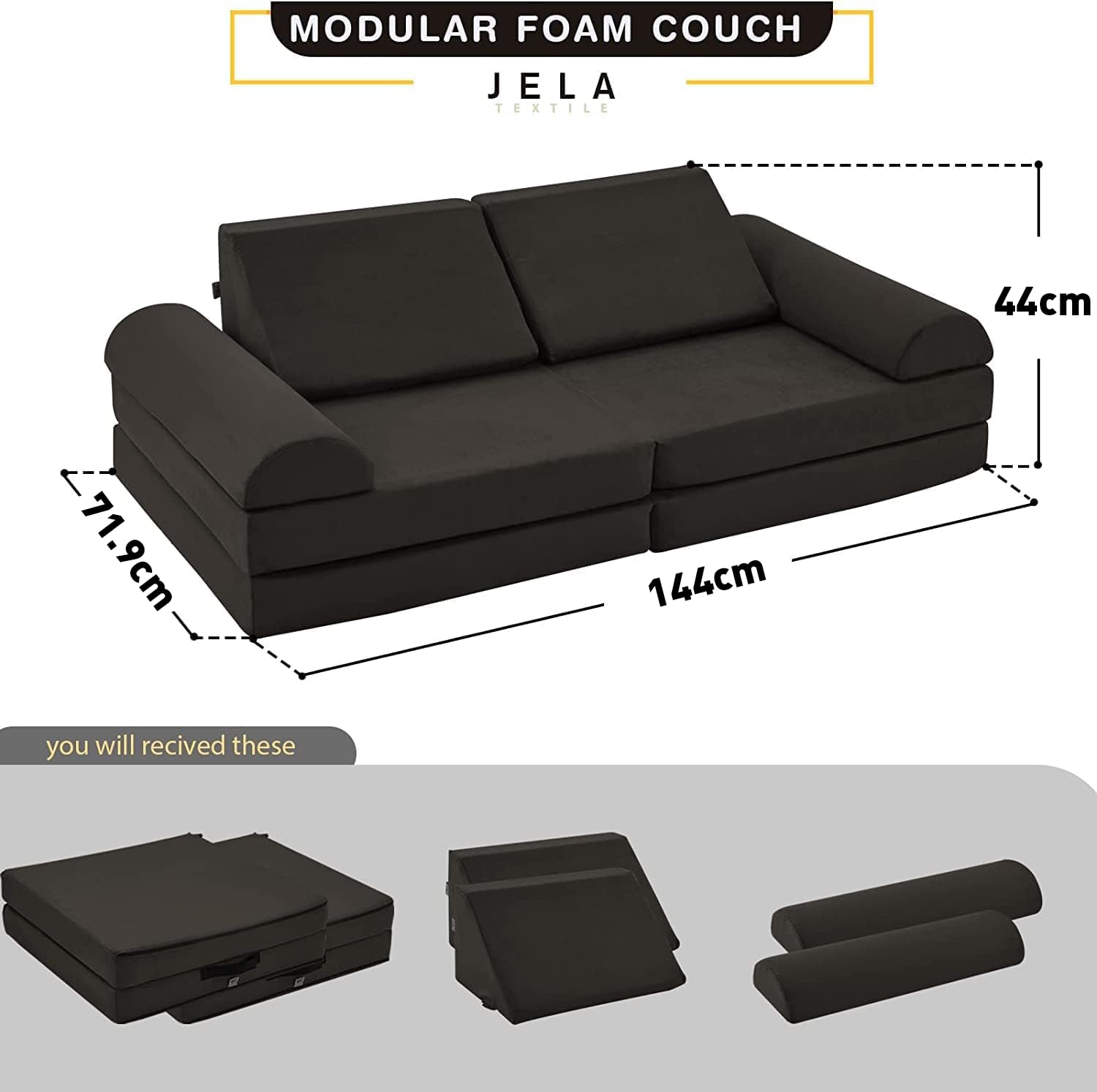 jela Kinder Spielsofa, Kindersofa aus Schaumstoff Bausteine Kindercouch Kindersofa Fancy Spielsofa einen aufregenden Indoor-Spielplatz für das Kinderzimmer (Dark Grey)