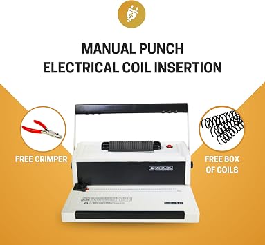 آلة ربط الملفات الحلزونية Coilbind S20 للمكتب، مثقاب ثقب عالي التحمل، أداة إدخال الملفات الكهربائية، هوامش قابلة للتعديل، ربط نظيف - أداة تجعيد مجانية و100 ملف، سعة 20 ورقة بنسبة عرض إلى ارتفاع 4:1