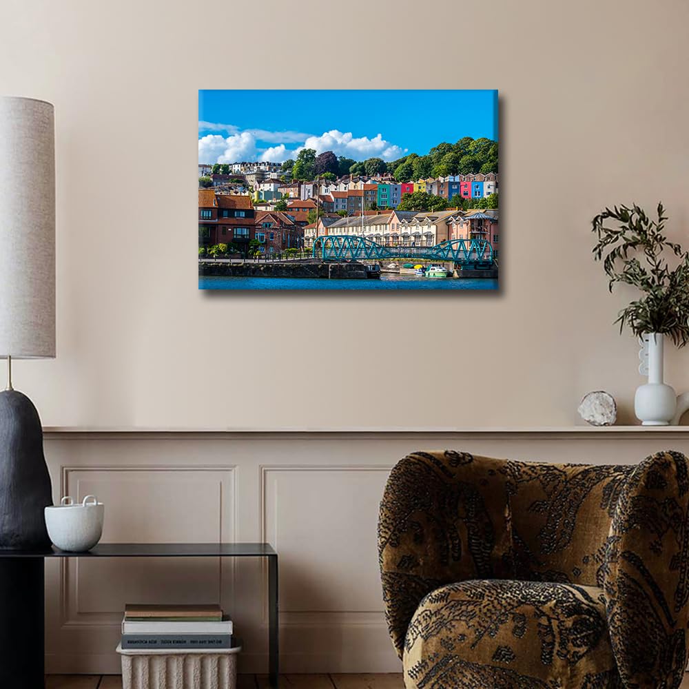 TISHIRON Bristol Cityscape Wall Art for Living Room Natural Colours Canvas Modern Home Decor England United Kingdom House Decorations Skyscraper Prints Framed Ready to Hang 16"x24" - Image 4