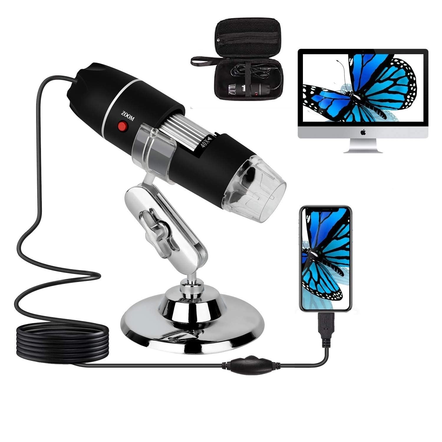 atdaraz Digital Microscope, USB 2.0 Digital Microscope HD Electronic Microscope 1000x Magnification, 3 in 1 Micro Interface Camera Magnifier