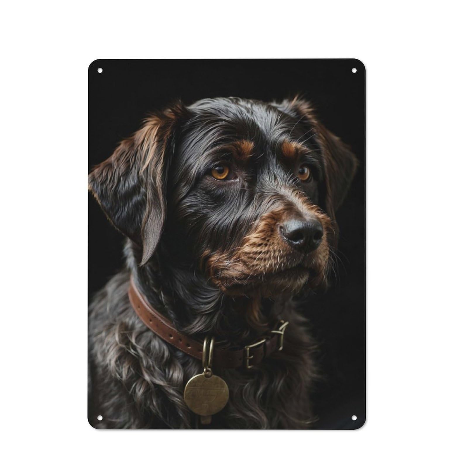 Junmoney Style-13 Loft Style Metal Wall Art Sign 40X30cm Featuring Black Dachshund German Dog, Urban Room Decor For Loft, Studio, Office Or Creative Room