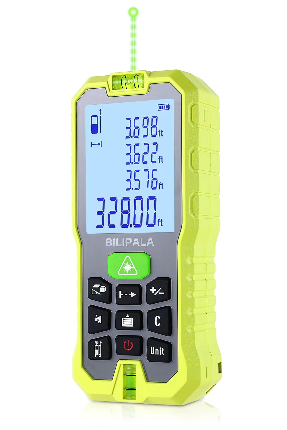 Laser Distance Measuring Tool, 100M/328ft Laser Measure, ±2mm Accuracy Laser Distance Meters with Backlit LCD, Measuring Distance, Area, Volume,