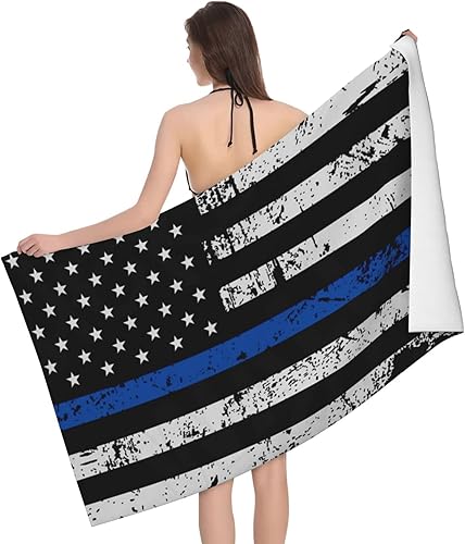 Toalla de baño de microfibra de viaje, súper absorbente, ligera, con línea azul, bandera de la policía, toalla de playa para piscina, spa, natación,