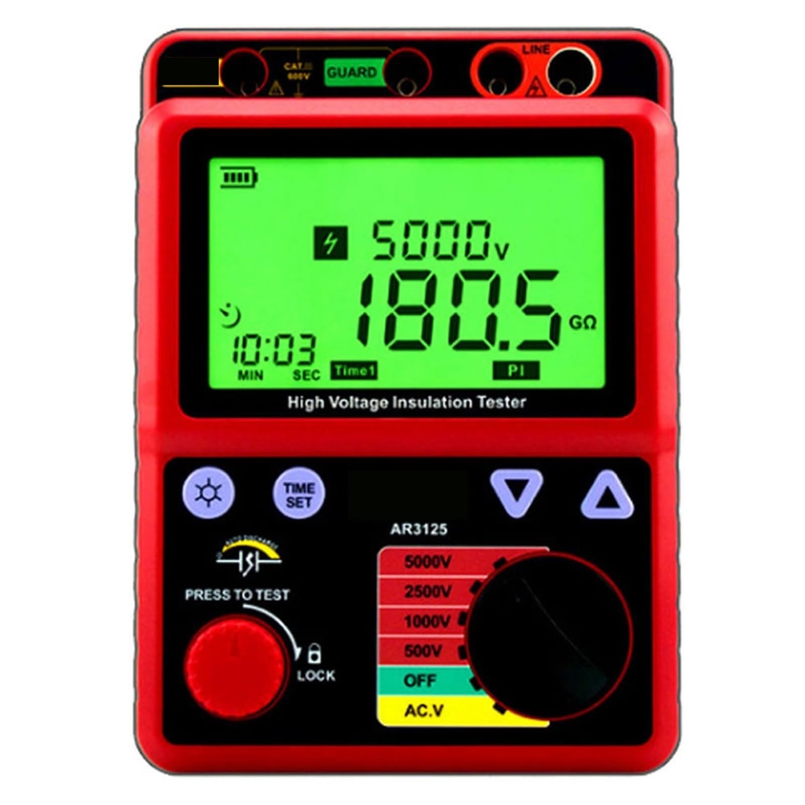 Probador digital de resistencia aislamiento 5000 V, medidor puesta a tierra, vibraciones, megóhmetro alta precisión AR3125/AR3126 Alta eficiencia(AR3123)