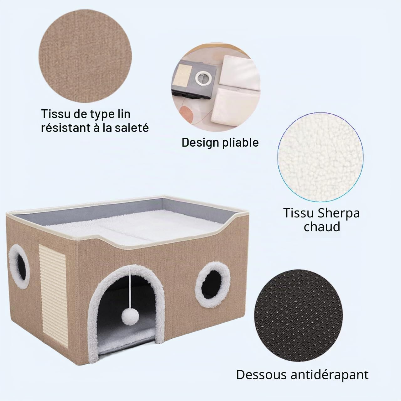 ERNAN Lit Niche Chat d’intérieur.Maison pour Chat. Niche Interieur avec Coussin Amovible Lavable rembourré,pour Que Les Chats puissent Dormir, se Cacher, s'ébattre et se gratter (Kaki)