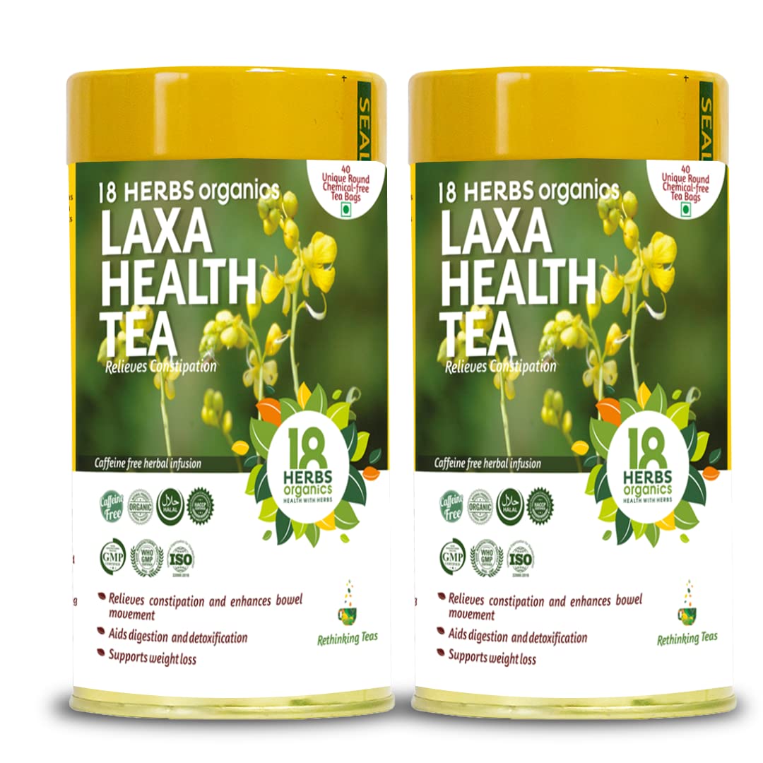18 Herbs Organics Health With Herbs Health Laxa Tea (80 Tea Bags - Pack Of 2) - Laxatives For Constipation - Senna & Green Tea - Enhances Bowel Movement, 354 Gram