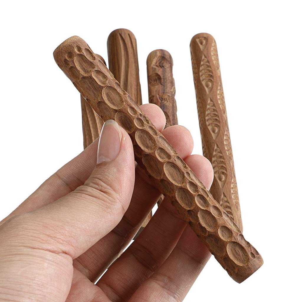 Kit 5 Rotoli Texture Per Ceramica - Legno Intagliato, Per Modellazione Argilla, Fai Da Te, 11.9x1.5cm - Foto 3