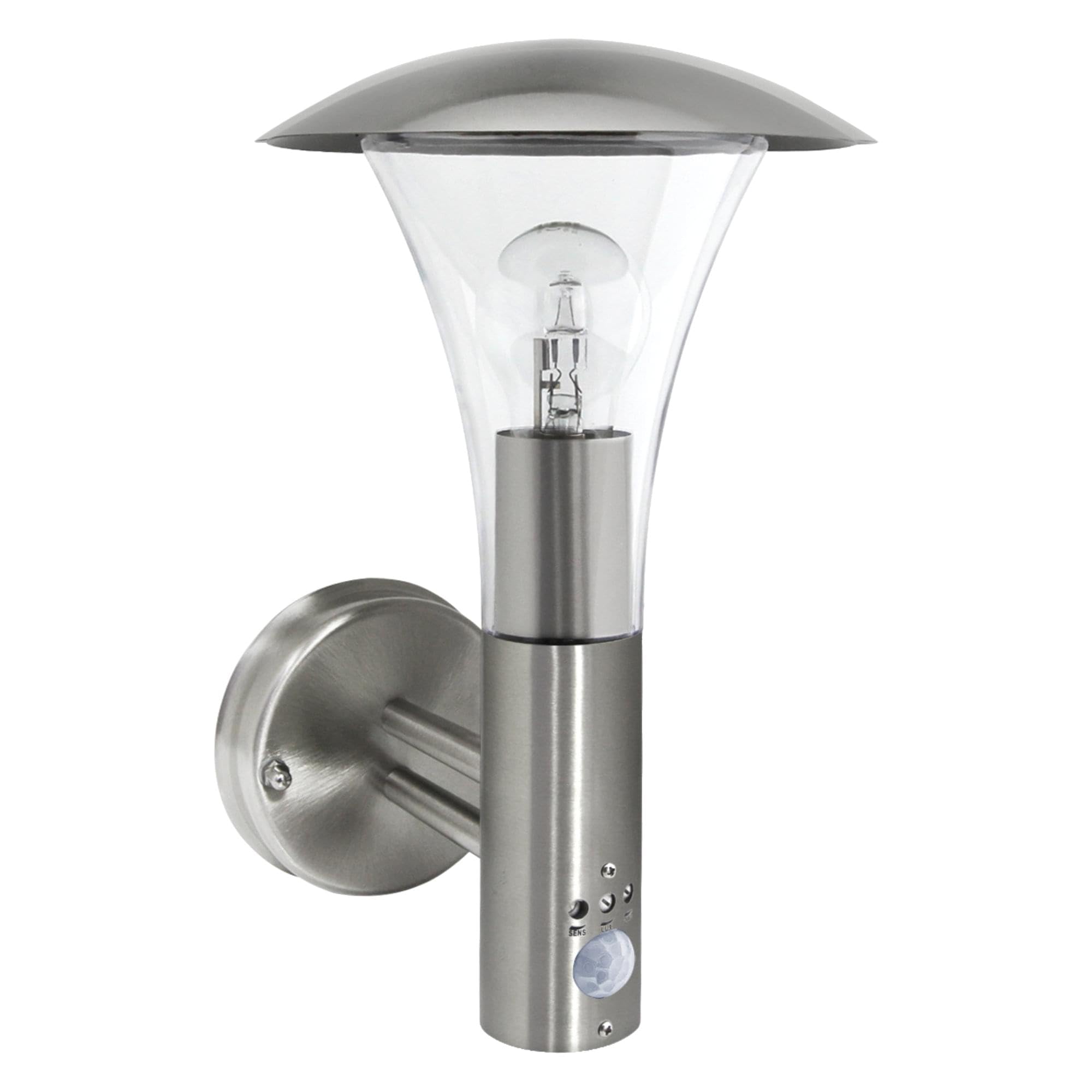 Firstchoicelighting Stainless Steel & Clear Halo - Brushed Stainless Steel Outdoor Ip44 Motion Sensor Wall Light