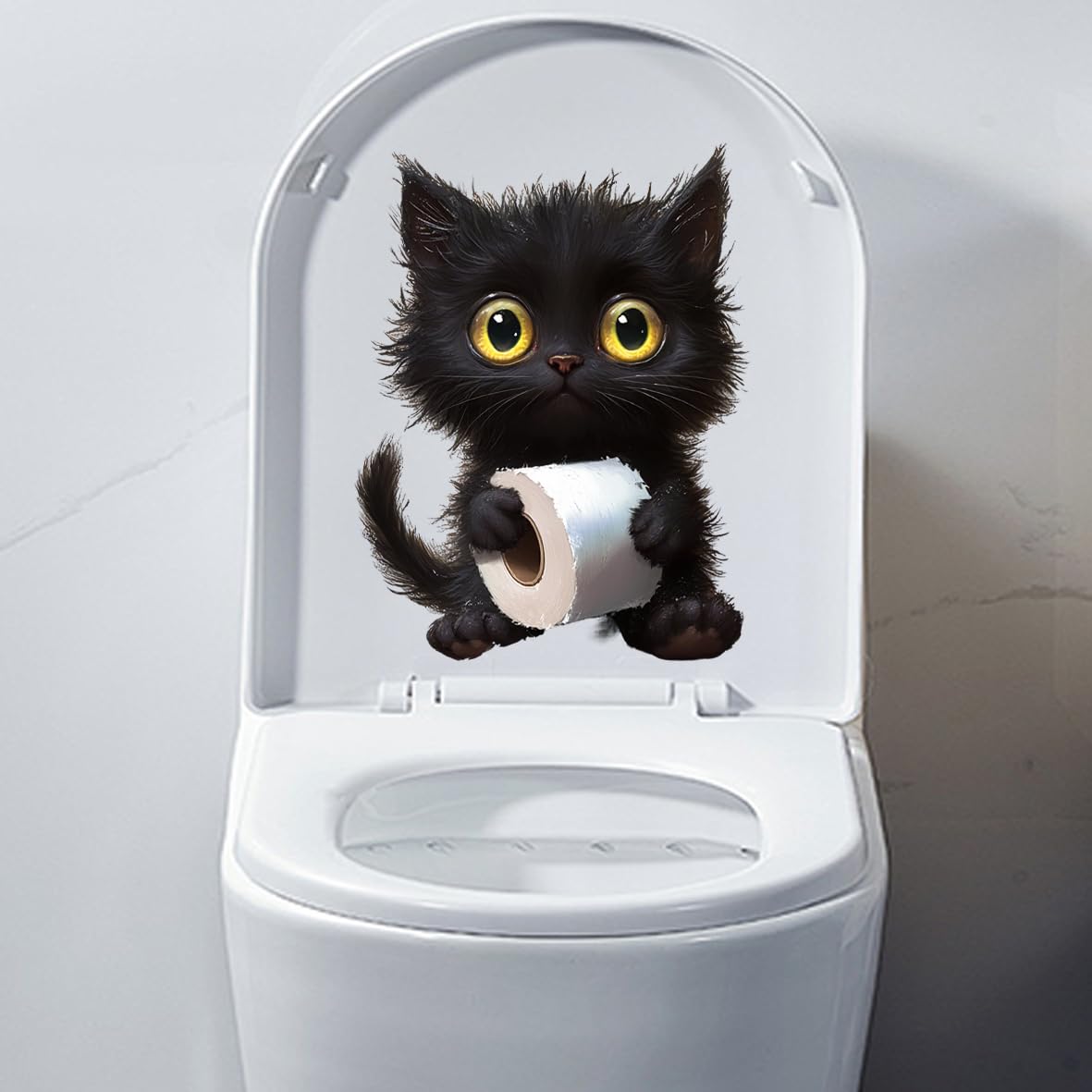 Iprokiu Funny Cat Bathroom Toilet Seat Lid Decor Cute Black Cat Toilet Sticker Waterproof Self-Adhesive 3D Animal Bathroom Door Wall Decoration (Black Cat)
