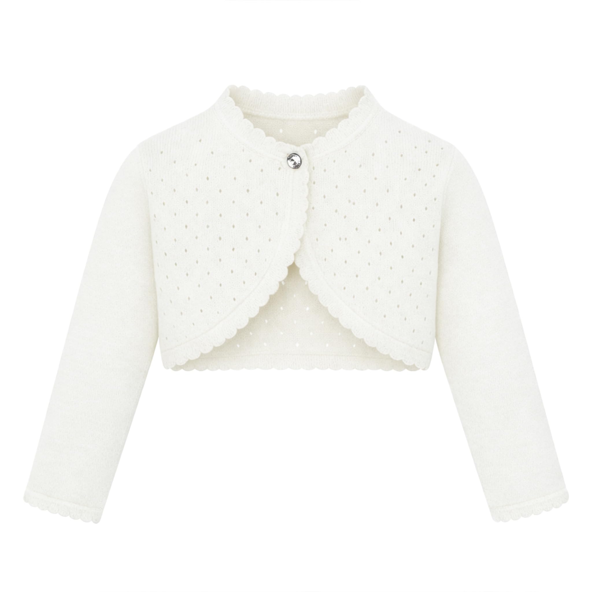 Lilax Little Girls' Knit Long Sleeve One Button Closure Bolero Shrug 3T Cream