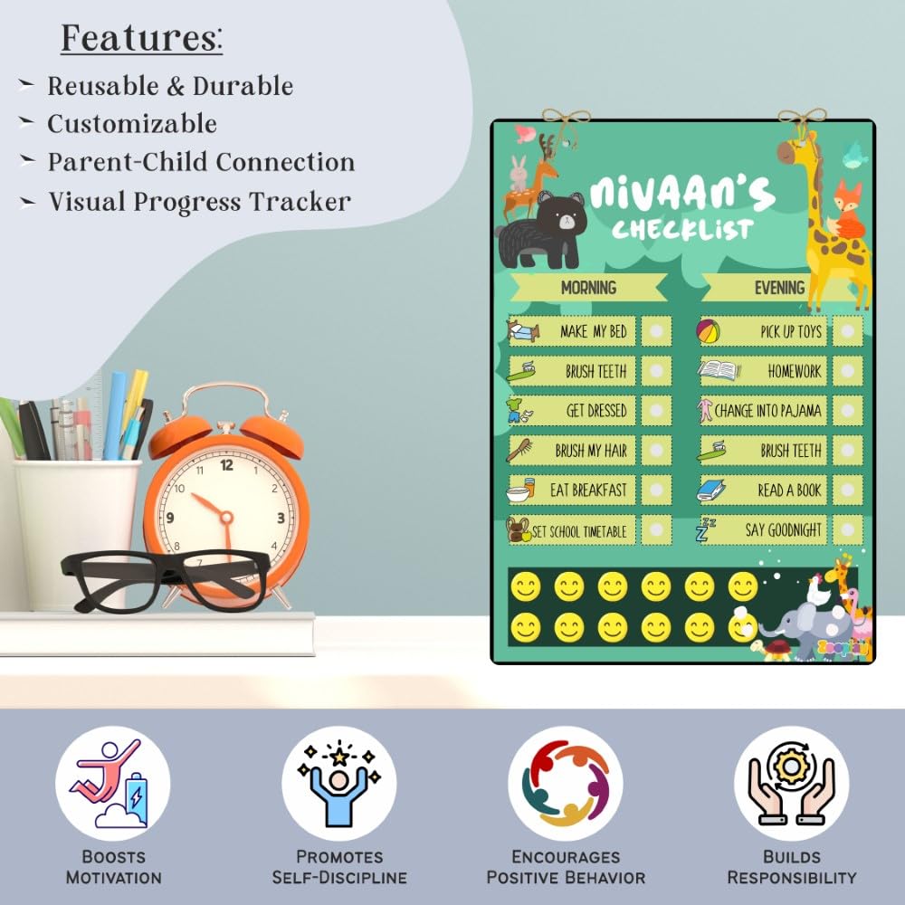 Zooplay India Personalized Daily Reward Chart- Wild Adventures I Reusable Wooden Checklist with Smilies, Detachable I Healthy Habits trackerTool for KidsI Daily Chores Tracker (Pack of 1) - Image 5 thumbnail