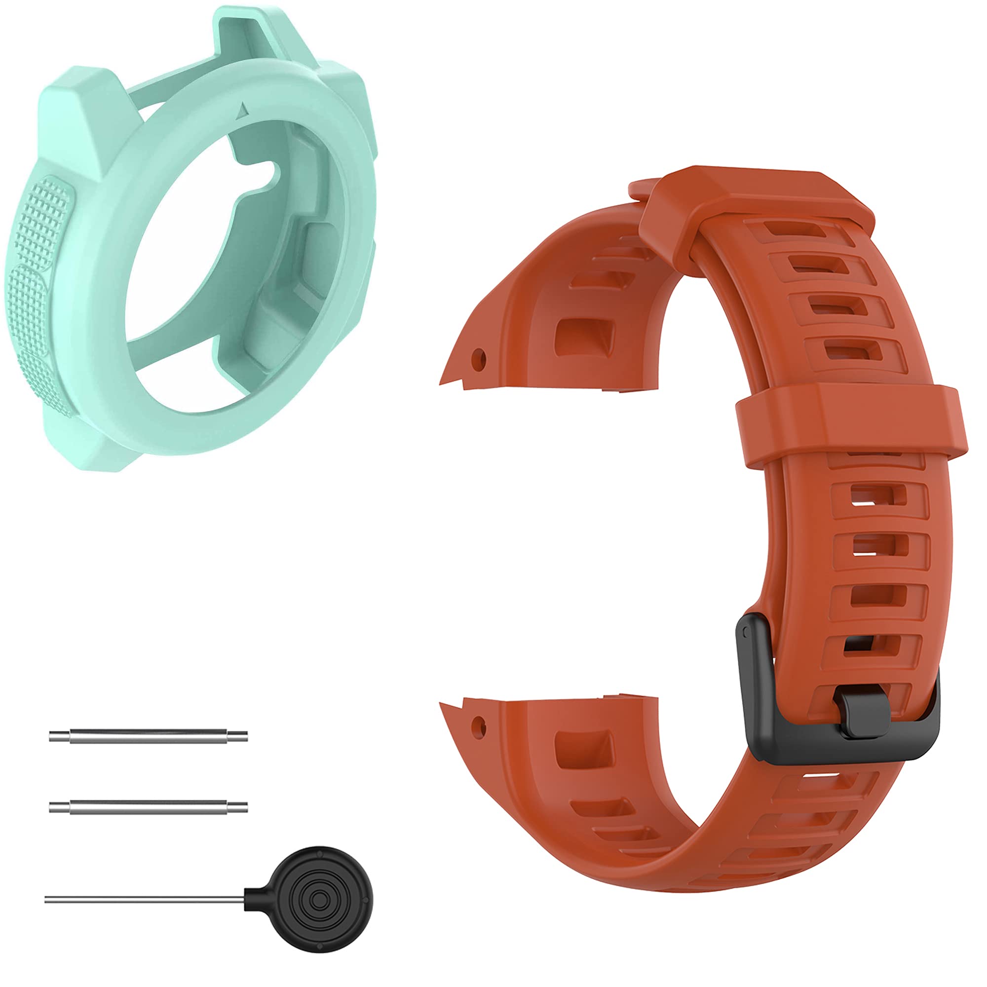Pasek z etui kompatybilny z Garmin Instinct dla kobiet mężczyzn, klasyczny miękki silikonowy pasek do zegarka Garmin Instinct Tide/Tactical/Dual/Power Surf/Power/Esports Watch (pomarańczowy