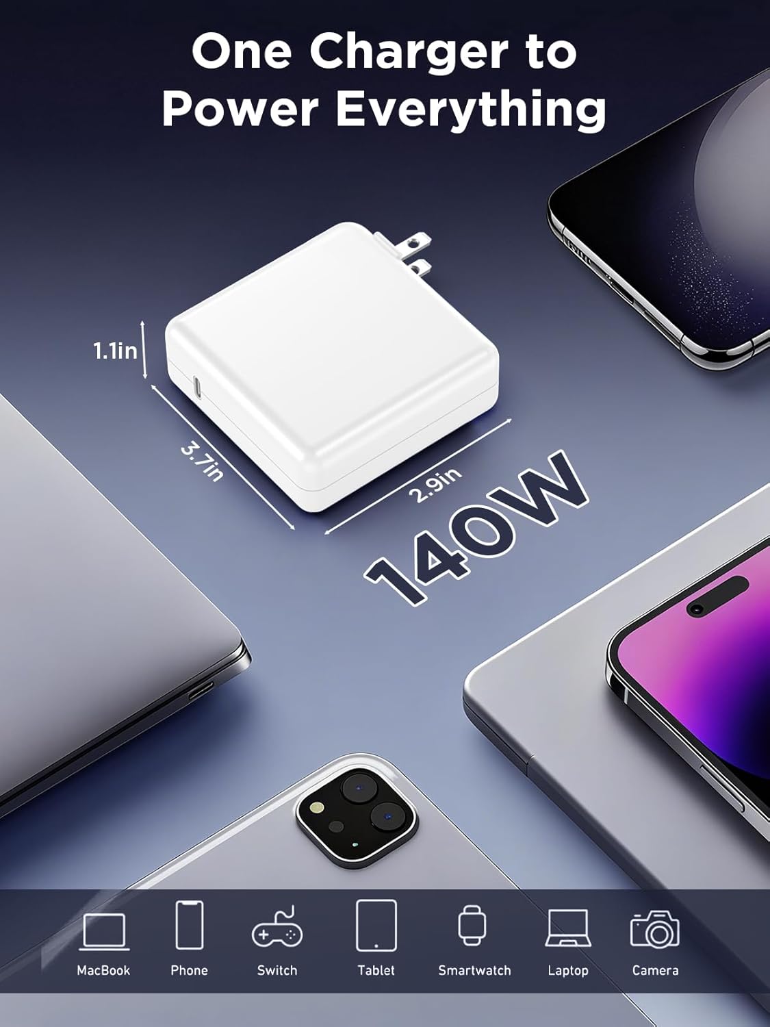 140W Charger for MacBook Pro 16/14 inch Mac Air 15/13 inch 【Original Quality】 2021-2025 M1–M4 6.6FT Magnetic 3 Cable LED & Type C Fast Charger Power Adapter - Between 2021-2025