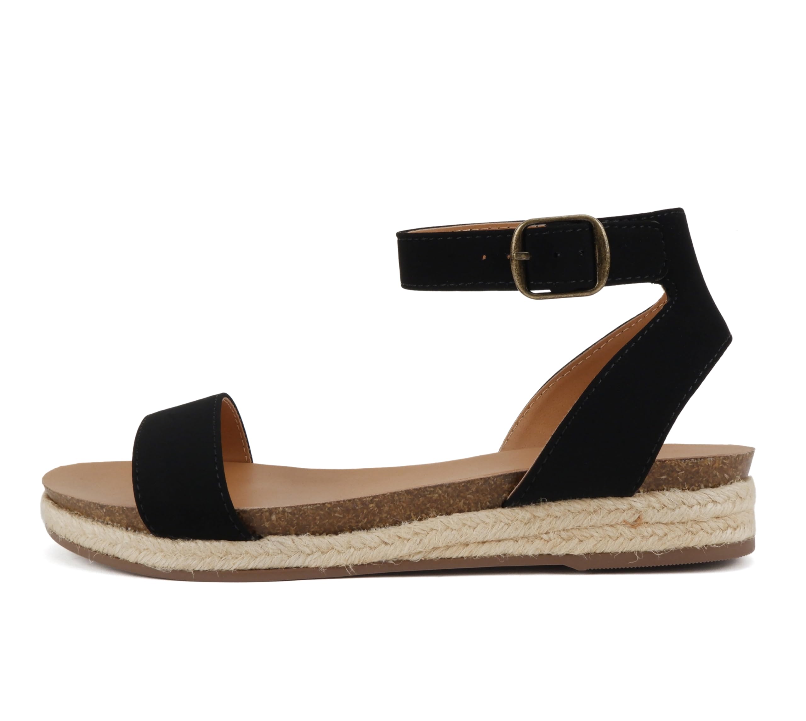Soda Tacoma ~ Open Toe Single Bands Espadrille Jute Flat Casual Fashion Sandals with Buckle Ankle Strap