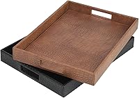 Vista 9 de HofferRuffer Bandeja rectangular de servir con asas con agujeros para mesa de café, desayuno, té, comida, bandeja de servicio para mostrador