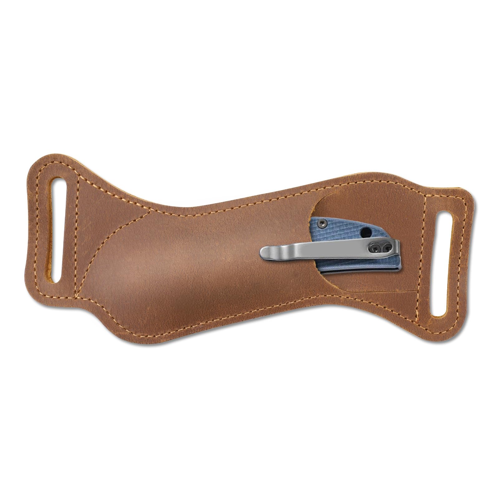 Leather Knife Sheath for Belt, Horizontal Folding Knife Sheath with Clip, Brown Leather Pocket Knife Holder 3-5 inch for Outdoor Hunting (Brown)