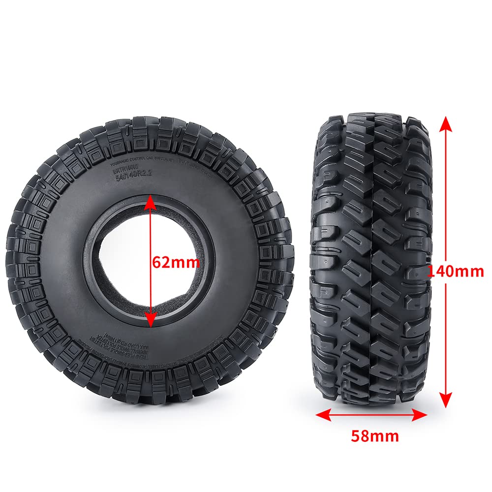 CNszlan 4PCS RC Tires 2.2inch RC Rubber Tyre Set 140mm/5.51inch with Foam Insert for 1/10 RC Crawler Axial SCX10 AX10 Wraith D90
