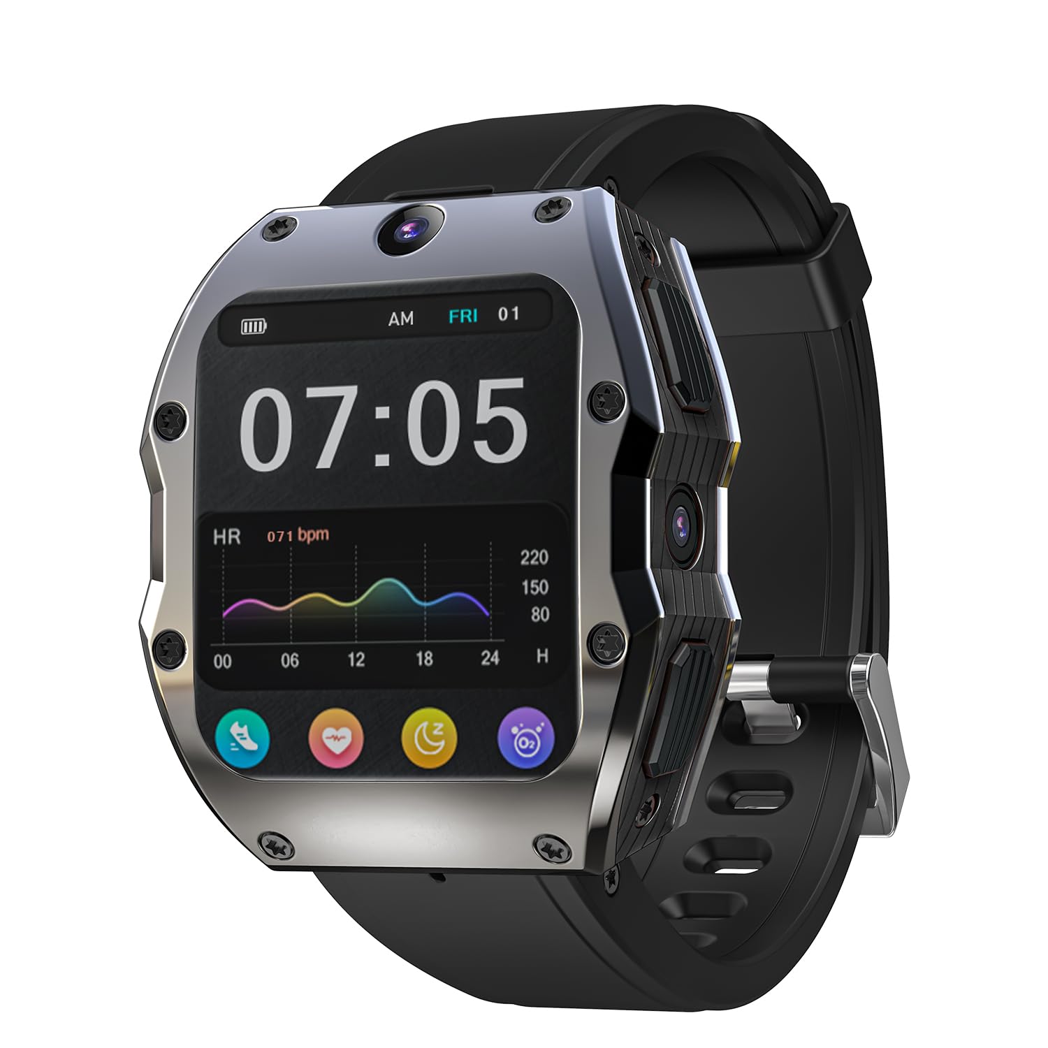 Rogbid 4G LTE Smartwatches, telefon dla mężczyzn, rozmowy i SMS-y, podwójny aparat 13 MP + 8 MP, wszystkie ceramiczne smartwatchy z gniazdem na kartę SIM, GPS, tętno, tlenek (czarny ceramiczny 128 GB)