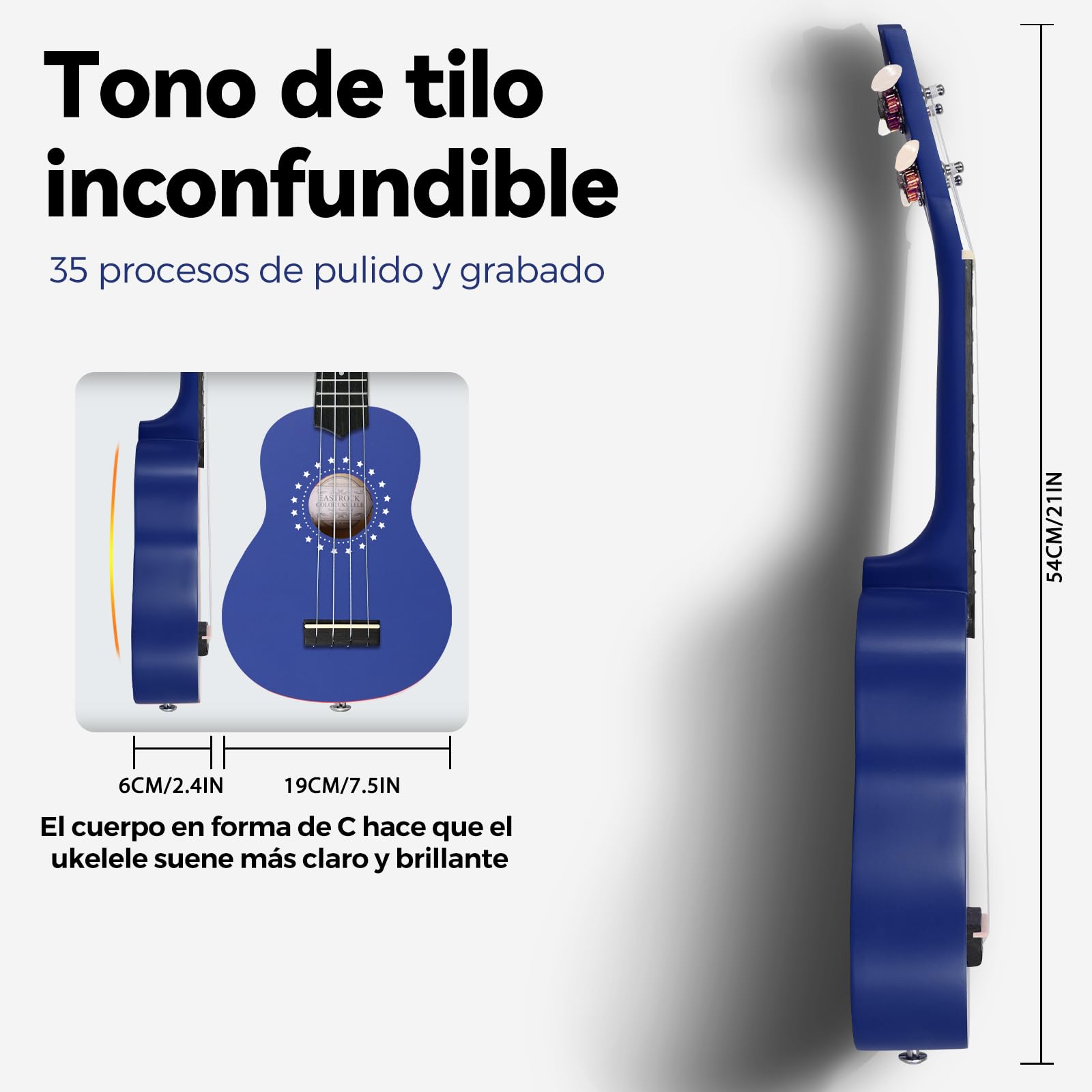 EASTROCK Ukelele Soprano de 21 Pulgadas, Kit de Ukulele para Principiantes con Bolsa, Cuerda, Manual de Instrucciones (Azul Marino)