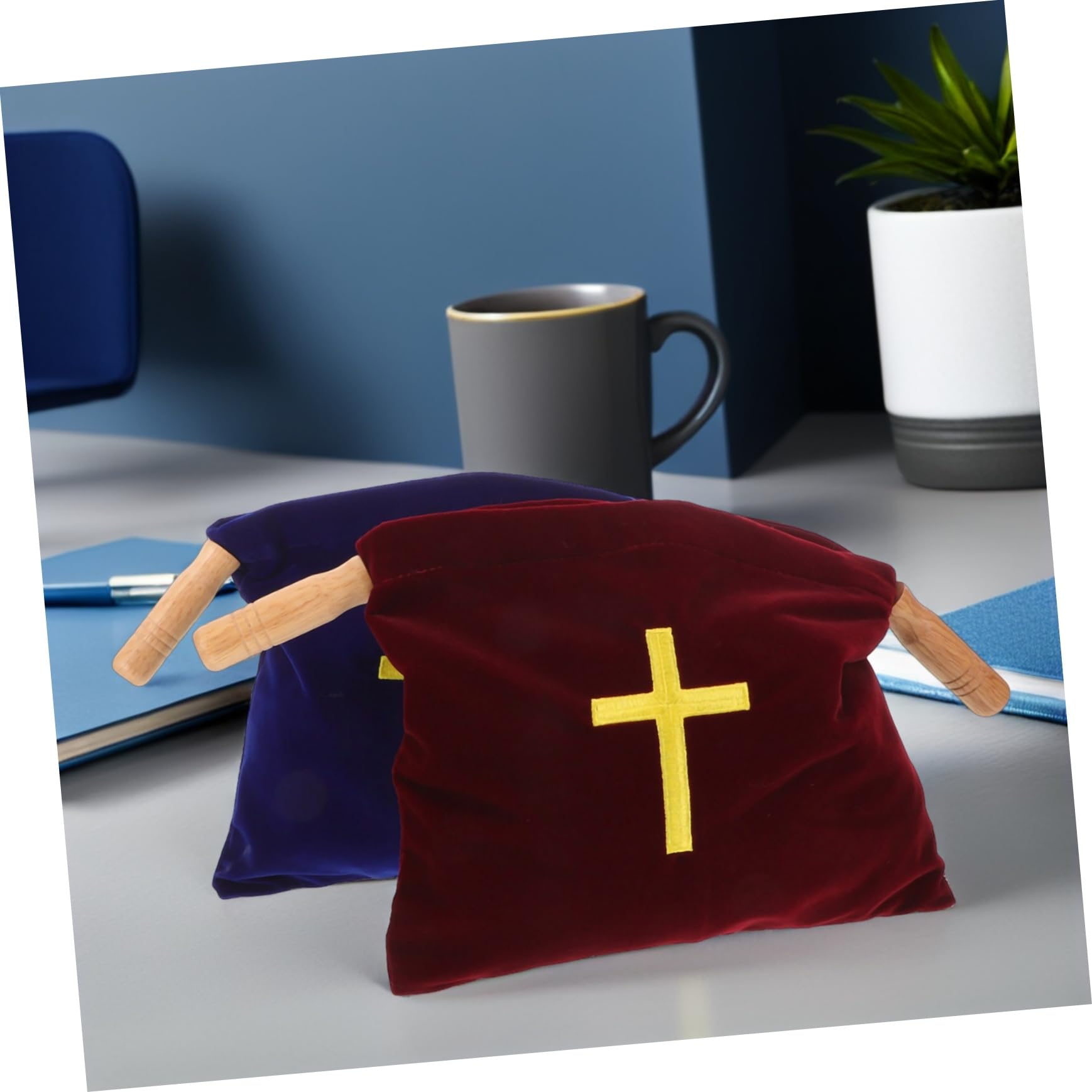 PACKOVE 2 Szt. Szt Woreczki Ofiary Do Kościoła z Drewnianym Uchwytem i Haftowanym Krzyżem Duża Pojemność Uniwersalne Do Chrztu i Nabożeństw Akcesoria Religijne