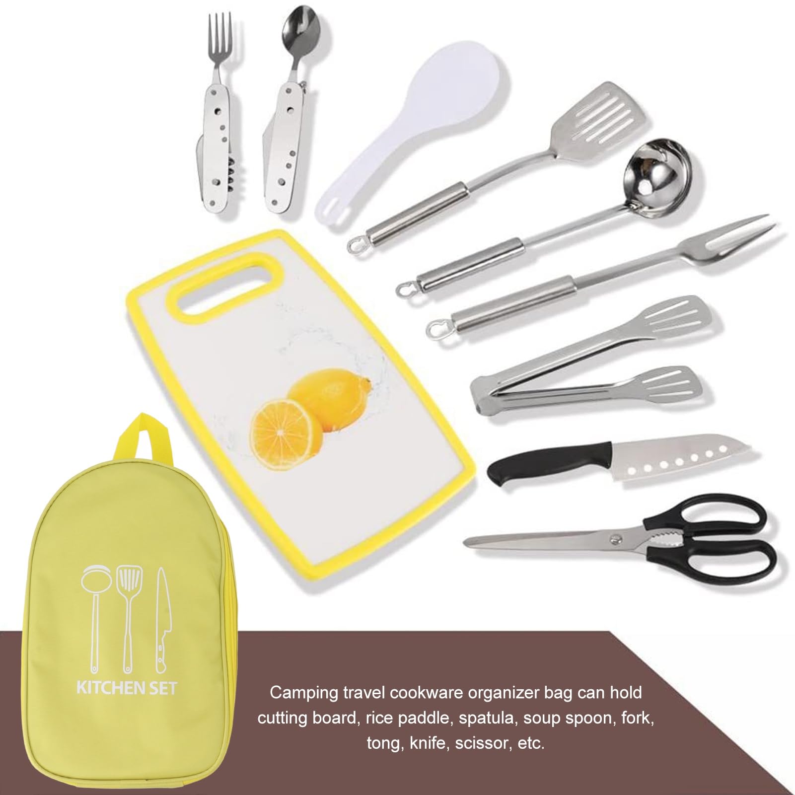 Beufee Camping Kitchen Organizer, Camping Utensil Bag Camping Cookware Storage Bag with Handle for BBQ Camp Cookware Kitchen Kit (Yellow)