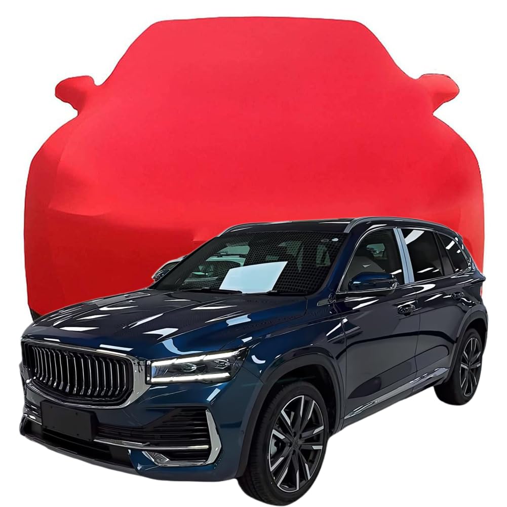 Car Cover for Geely Monjaro 2024 2025 2026, Elastic Breathable Dustproof Fabric Indoor Windproof Protection Elastic Cotton Car Covers,Red