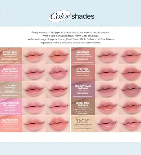 Miniatura 6 de Heart Percent Dote On Mood Lápiz labial, lápiz labial cremoso de larga duración, delineador de color suave, lápiz labial retráctil 0.03 oz, 02.