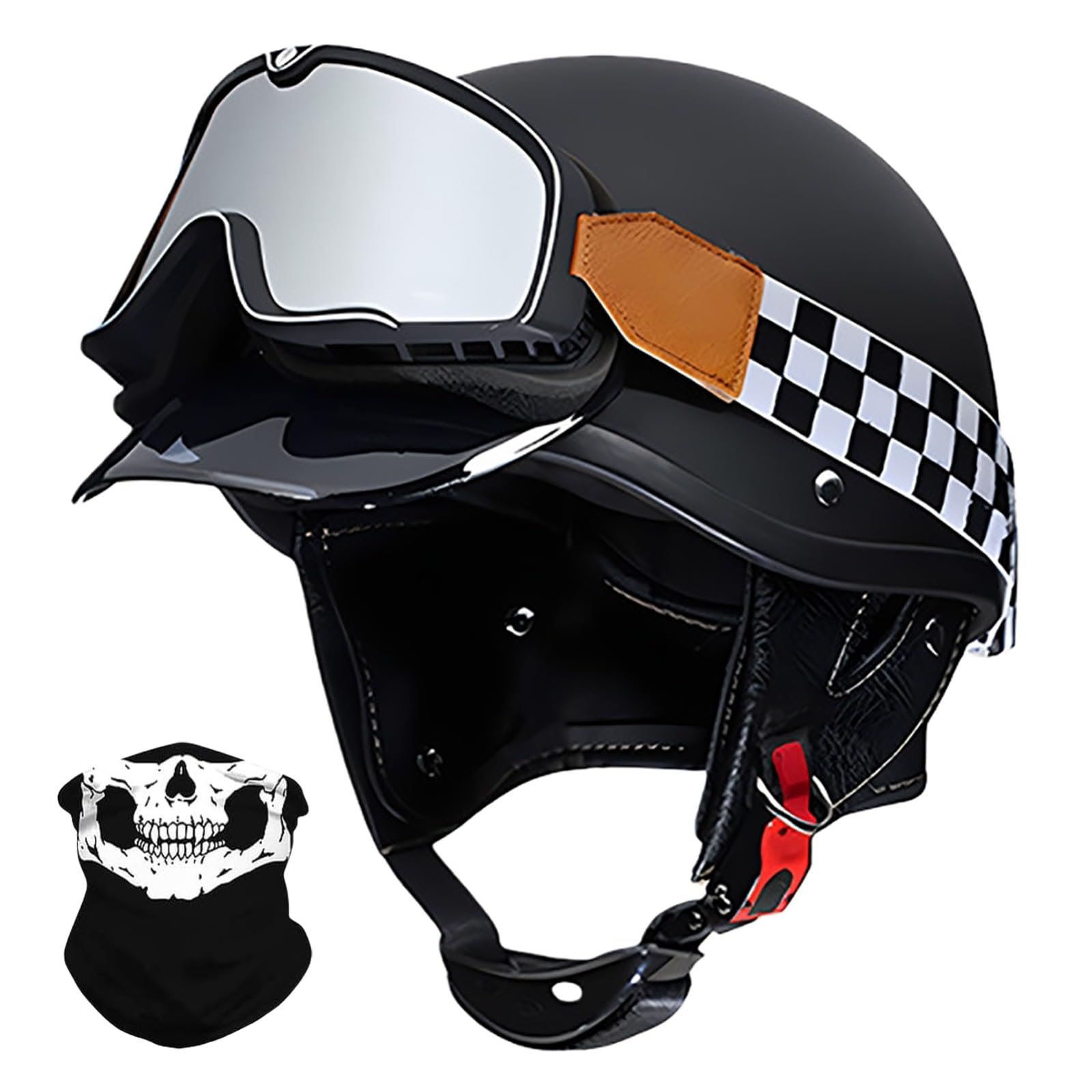 Kask motocyklowy retro (pół kasku) dla dorosłych (mężczyźni i kobiety), odpowiedni do motorowerów, cruiserów i skuterów wodnych. Zatwierdzony DOT/ECE, lekki i z systemem wentylacji.