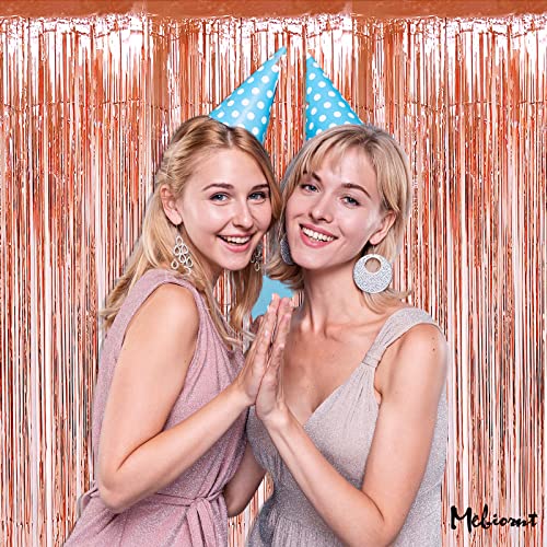 Image of 4 Pack Rose Gold Fringe Curtain Backdrop, 3.2Ft x 9.8Ft Metallic Tinsel Foil Fringe Streamers Background for Photo Booth Birthday Wedding Baby Shower Carnival Easter Mother's Day Party Decorations