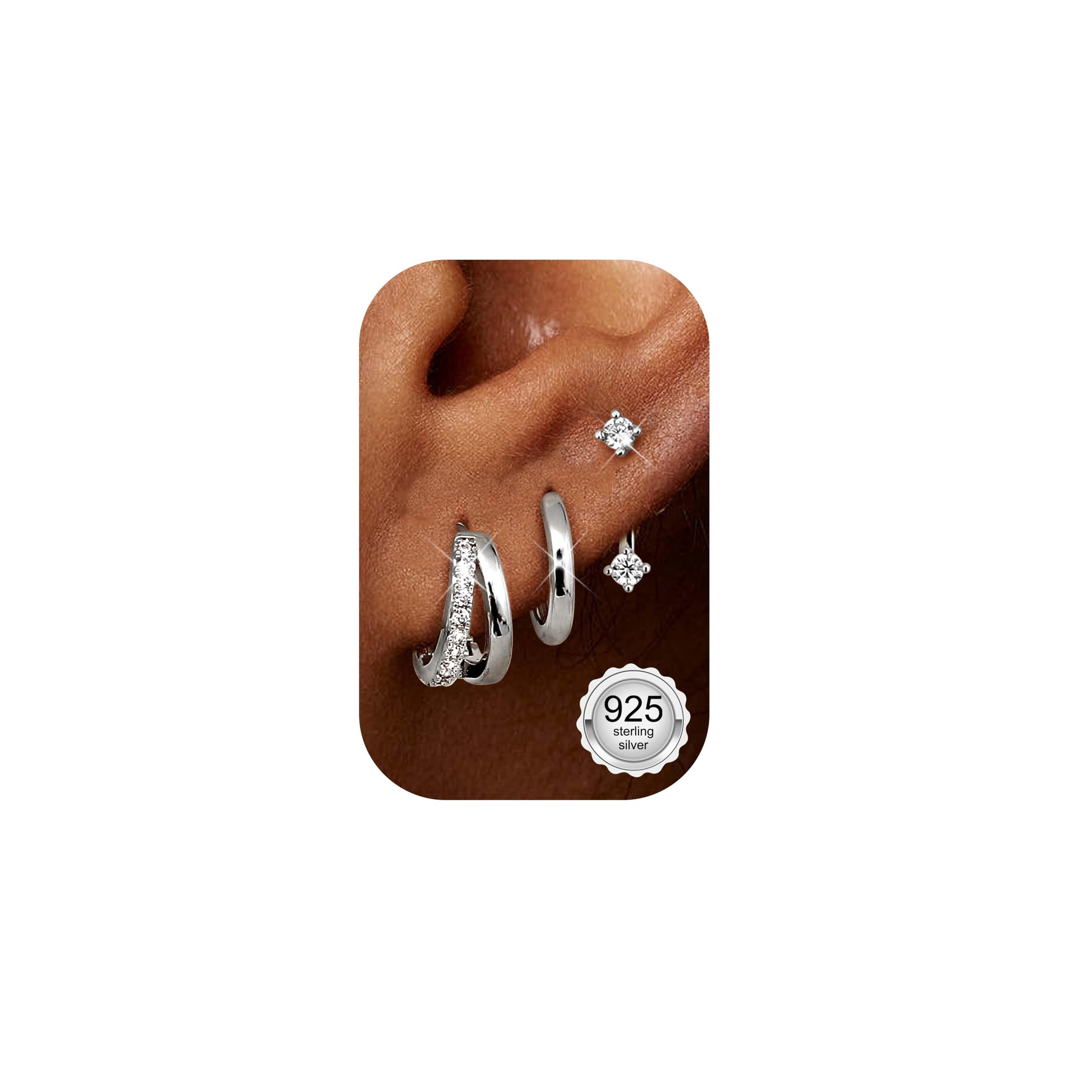 Finrezio 3 Paar Ohrringe Silber 925 für Damen Creolen Silber 14K Vergoldet Ohrstecker Silber 925 Hypoallergen Ohrringe Klein Creolen Huggie Piercing Ohr Silber Ohrringe Schmuck für Mehrere Piercings