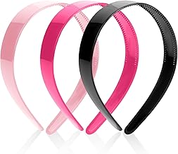 Haarreifen Damen, 3 Stück Kunststoff Stirnband mit Zähnen, 2,5 cm Hartplastik Haarband, Einfarbiges Bastel Stirnband, Rutschfestes Bastel Haarband für Frauen und Mädchen(Rosa, Rosenrot, Schwarz)