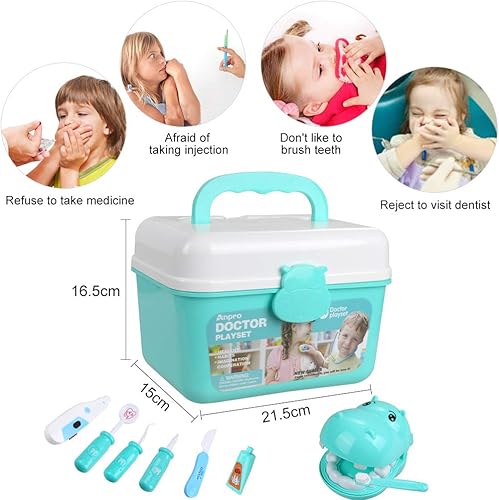 Miniatura 11 de Anpro Kit médico de 46 piezas para niños, kit de médico para niños, kit de juego médico con estetoscopio para niños, juego de rol, disfraz, regalo