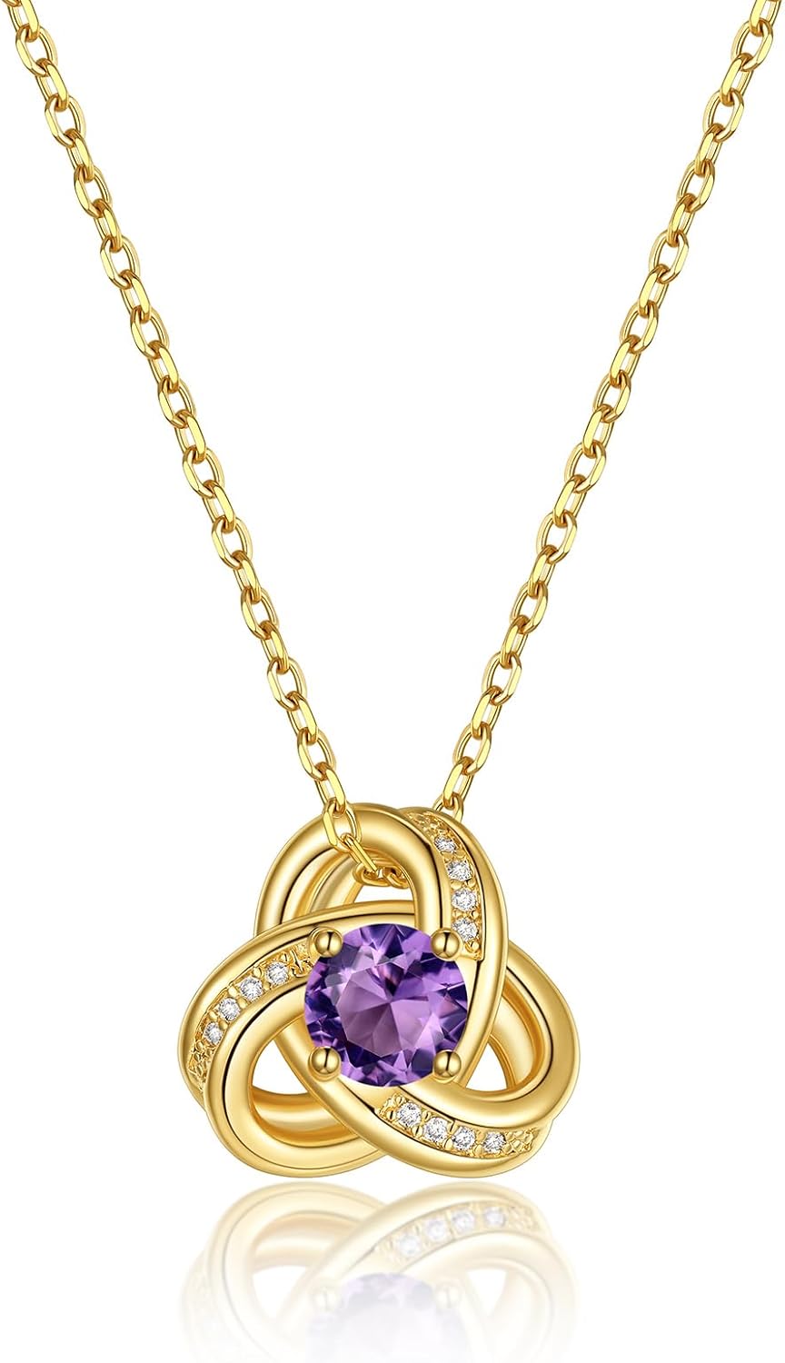 KeyStyle Love Knot Birthstone Necklace for Women, Gold Infinity Crystal Charm Birthstone Anniversary Jewelry for Her, Birthday Necklaces for Mother Wife Grandma BFF (with Gift Box)