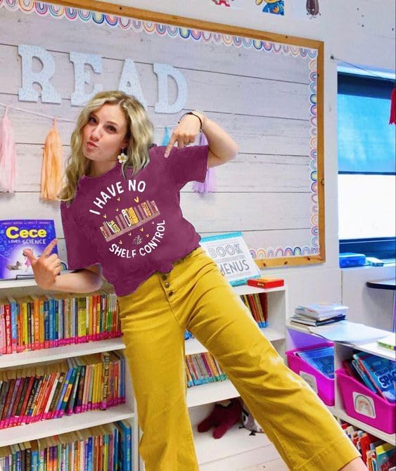 ASTANFY Book Lover Graphic Tees Women I Have No Shelf Control Shirt Book Shirts Teacher Shirts Short Sleeve - Image 4