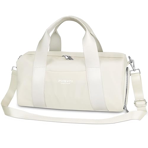 Small Gym Bag for Women & Kids,Sports Bag for Fitness Workout,Dance, Ballet, Swim with Shoes Compartment & Waterproof Pocket,16" Small Size,Beige - Beige - 16" Small Size