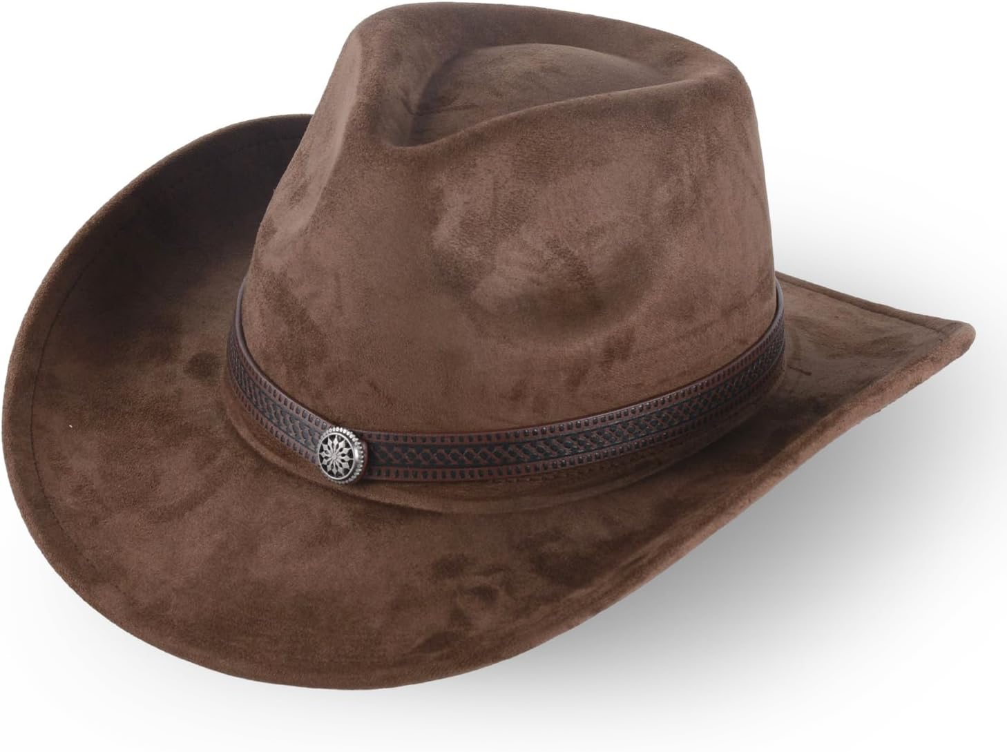 Men's and Women's Cowboy Hats Denim Leather Wide Brim Vintage Brown Cattlemans Hat Adjustable Comfortable Stylish Design Ideal for All Occasions Perfect for Adults Fashionable Headwear(Coffee,Size: M)